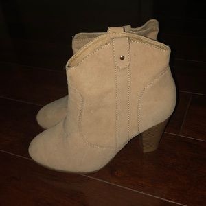 Beige and boots with small heel